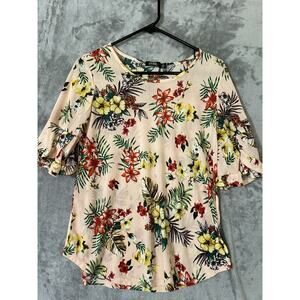 Cure Tropical Lightweight Blouse Tropical Peach Womens Sz S Bell Sleeves